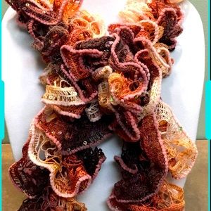 Hand-knit Ruffle Scarf - Red Heart Sashay Yarn: